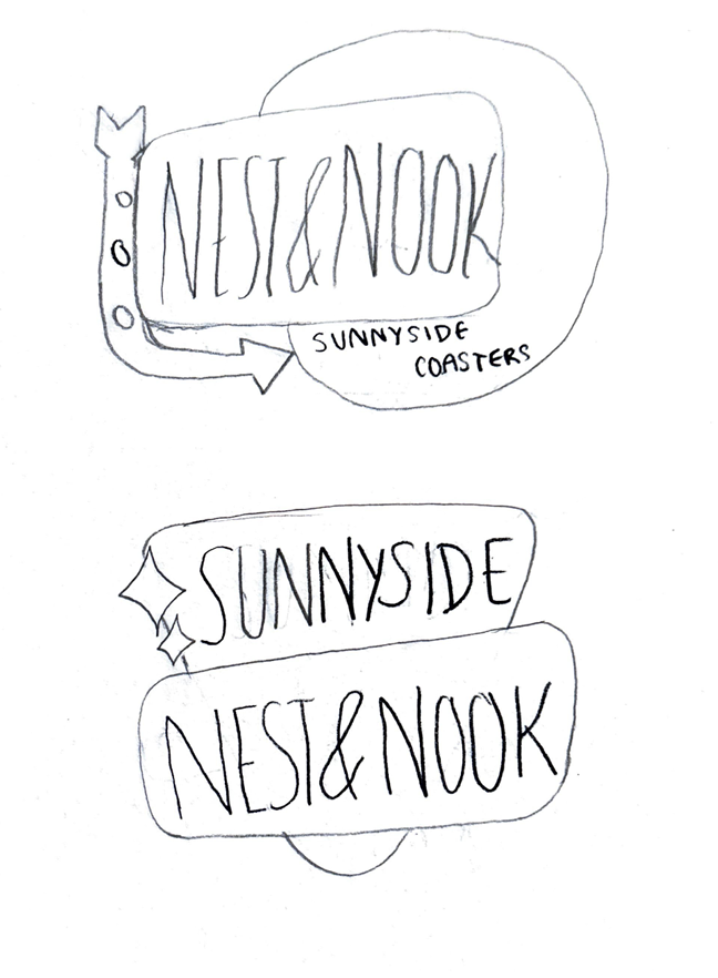 logo concepts for nest and nook based on 50s diner signs