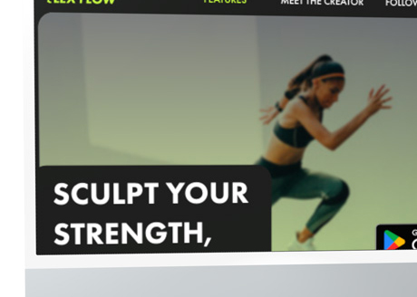 close up of a desktop screen with a woman running and a blurb on the screen that says sculpt your strength