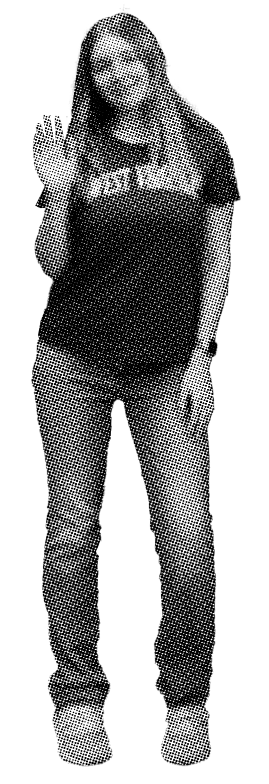 greyscale halftone image of lindsey gentil waving