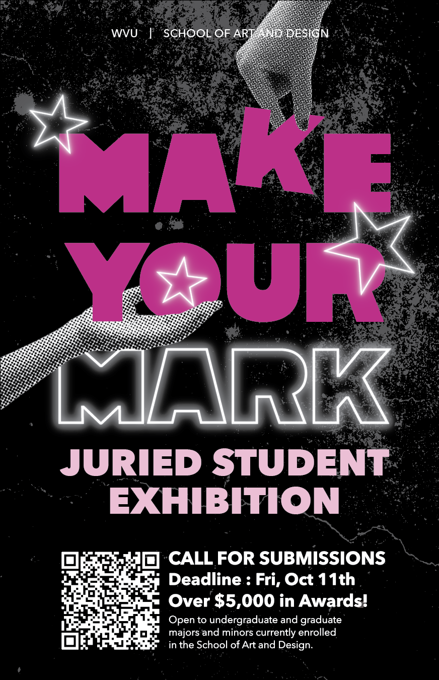 dark poster with bold pink type that says make your mark with bright, neon stars