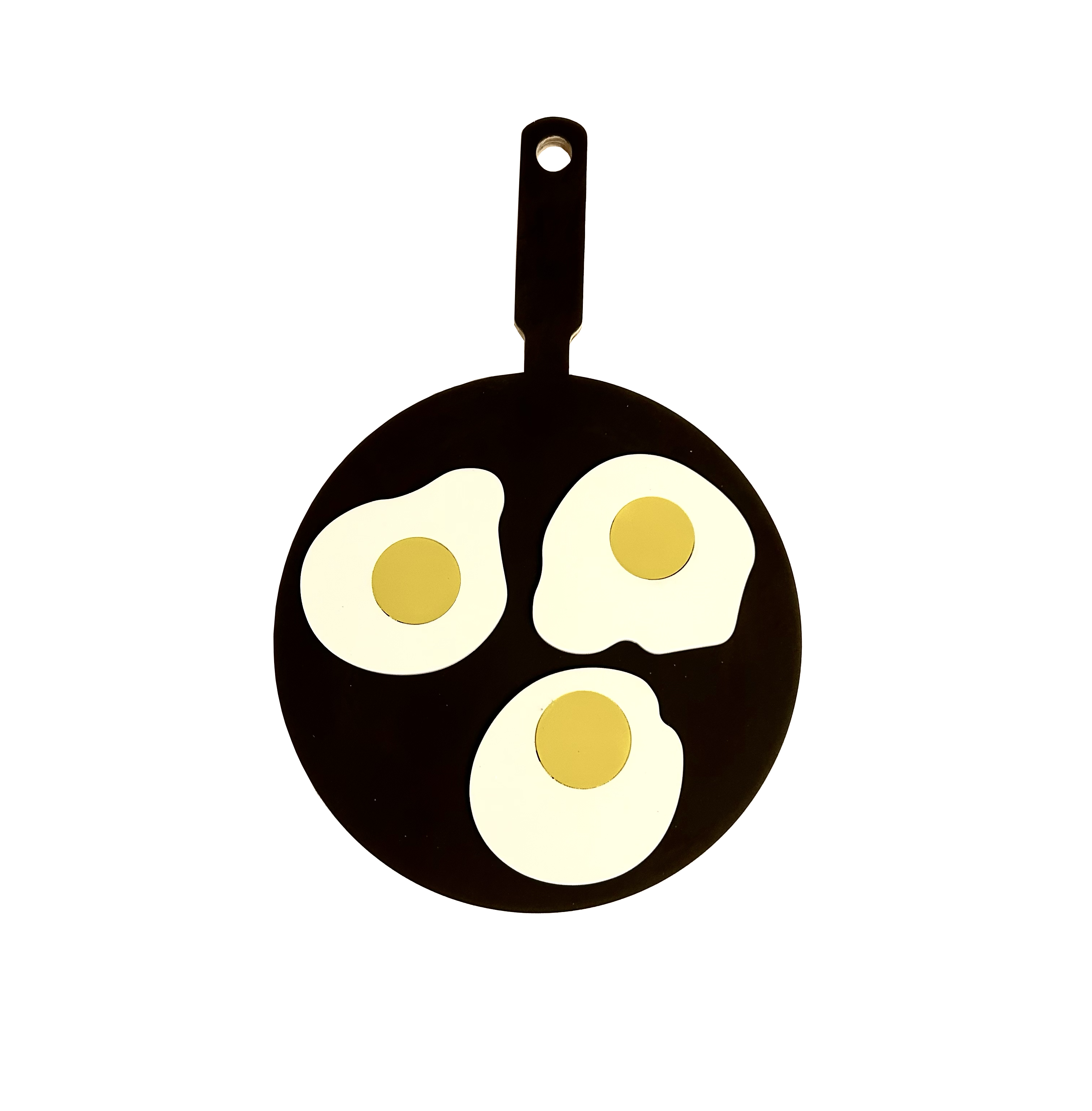 acrylic pan with acrylic eggs on top on a transparent background